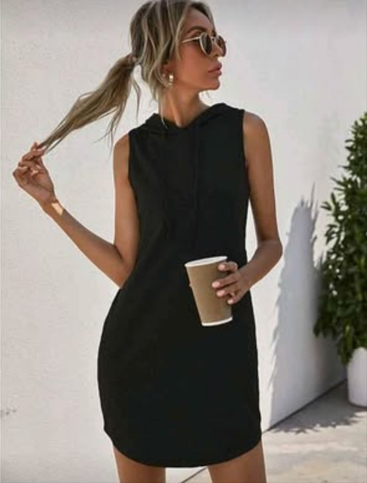 Womens black hooded tank shirt summer dress