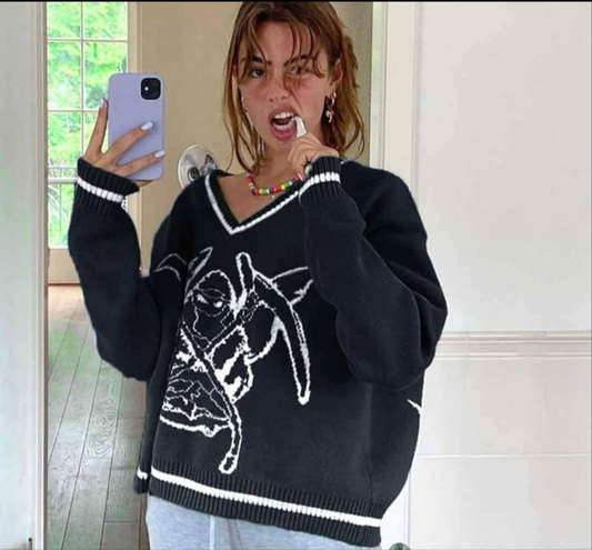 Black gothic grim reaper knit sweater