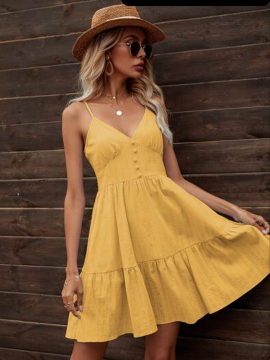 Womens yellow summer ruffle dress