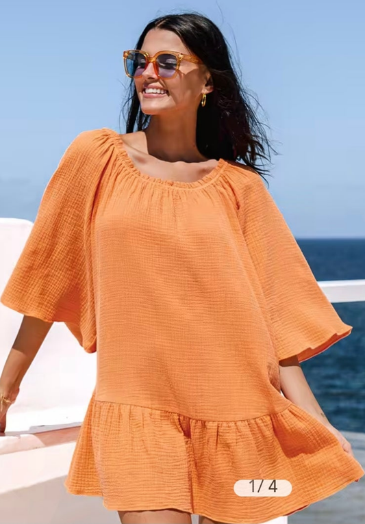 CUPSHE sarina orange round neck cover up tunic dress