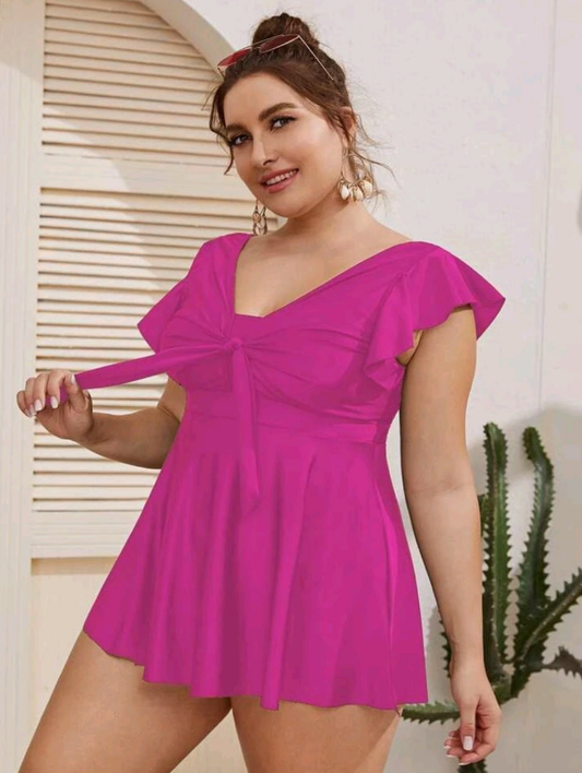 Womens pink ruffle tankini peplum swimsuit top