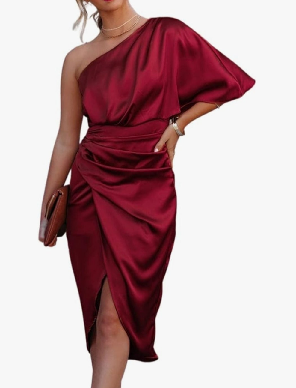 CUPSHE Womens red satin one shoulder cocktail dress