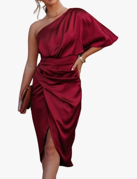 CUPSHE Womens red satin one shoulder cocktail dress