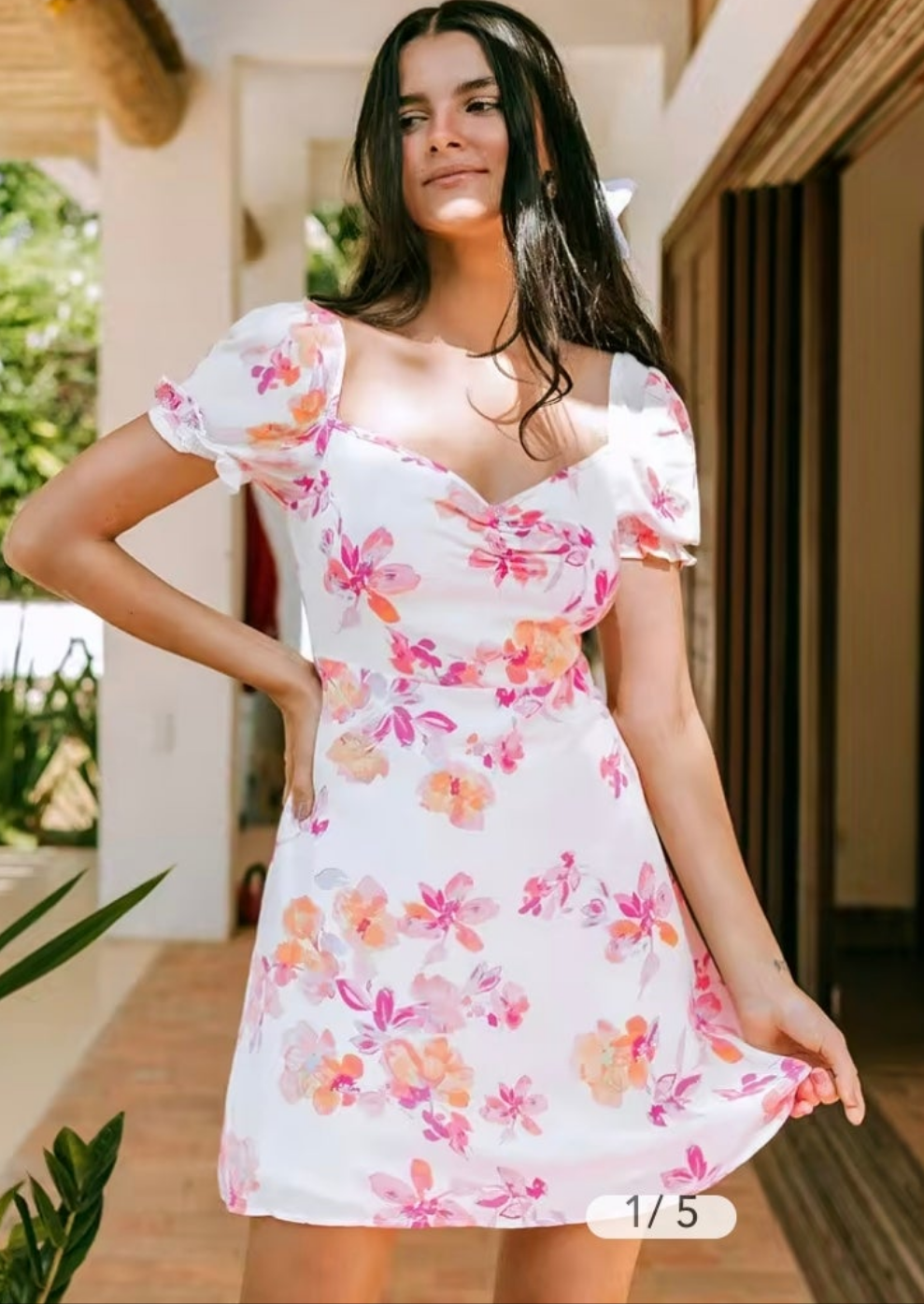 CUPSHE white Summer floral puffed sleeve dress