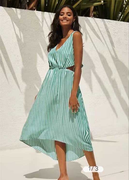 CUPSHE womens green stripe cut out tie back midi summer vacation dress