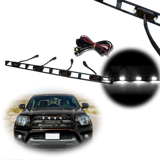 4PCS/Set Smoked Lens White LED Front Grille Lights Lamps Assembly Compatible With 2012 2013 2014 2015 Toyota Tacoma