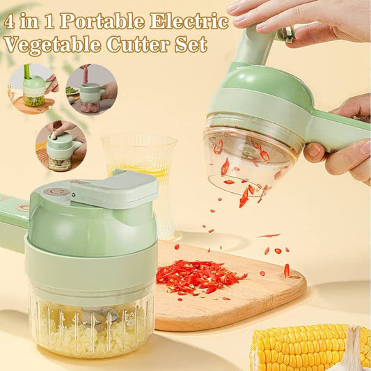 Mutifunctional Electric Vegetable Chopper, 4 In 1 Handheld Electric Vegetable Cutter Set Mini Chopper Food Processor, Small Meat Slicer with Brush for Garlic Pepper Chili Onion Celery Ginger