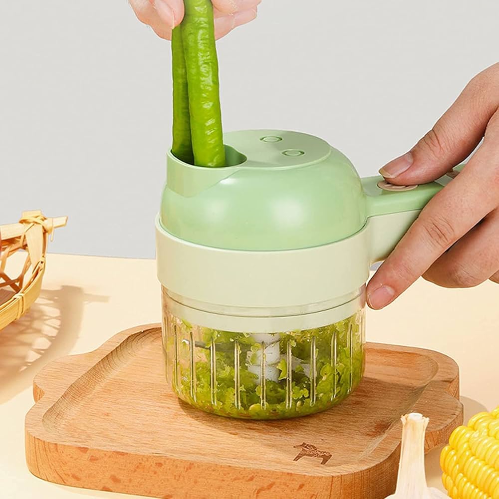 Mutifunctional Electric Vegetable Chopper, 4 In 1 Handheld Electric Vegetable Cutter Set Mini Chopper Food Processor, Small Meat Slicer with Brush for Garlic Pepper Chili Onion Celery Ginger