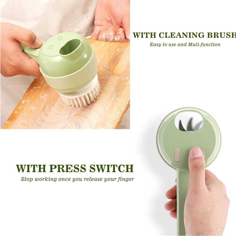 Mutifunctional Electric Vegetable Chopper, 4 In 1 Handheld Electric Vegetable Cutter Set Mini Chopper Food Processor, Small Meat Slicer with Brush for Garlic Pepper Chili Onion Celery Ginger