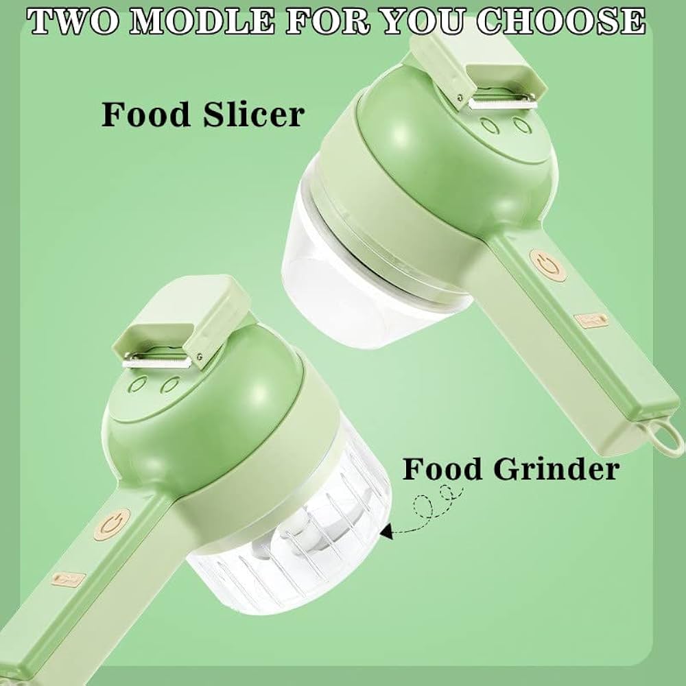 Mutifunctional Electric Vegetable Chopper, 4 In 1 Handheld Electric Vegetable Cutter Set Mini Chopper Food Processor, Small Meat Slicer with Brush for Garlic Pepper Chili Onion Celery Ginger