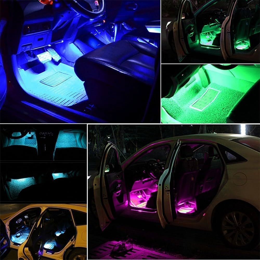 Car LED Strip Light,Uniwit 4 Pieces DC 12V Multicolor Car Interior Music Light LED Underdash Lighting Kit with Sound Active Function and Wireless Remote Control (Remote Control - 72 LED)