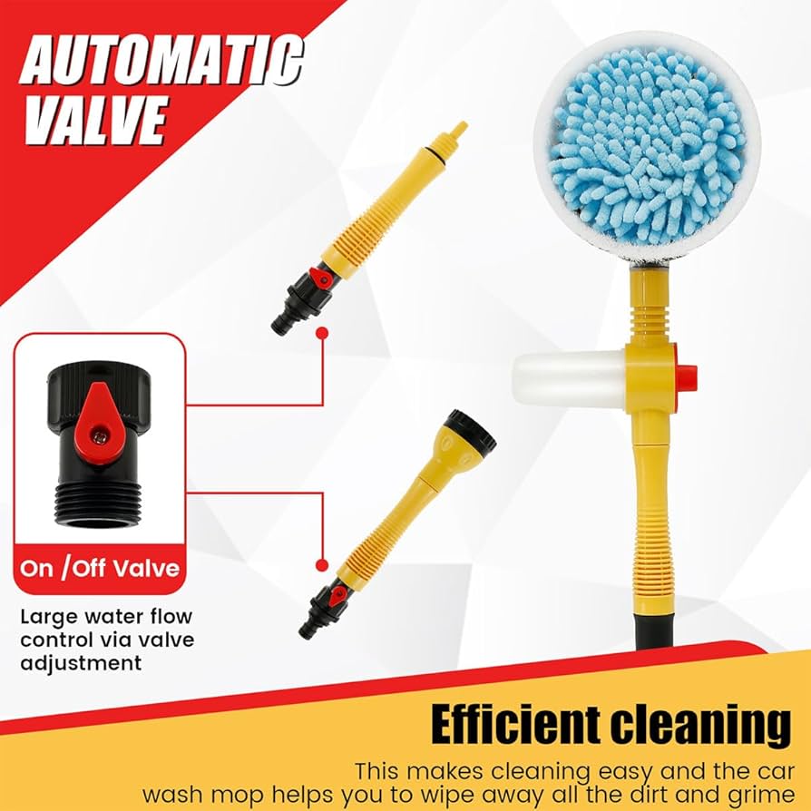 Auto Rotating Car Wash Brush Multifunctional Car Foam Cleaning Kit with 360° Spin Head Portable Chenille Car Scrub Brush High Pressure Cleaning Tool Long Handle for Home Car(Waterless Pipe)