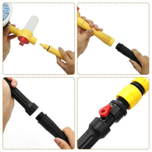 Auto Rotating Car Wash Brush Multifunctional Car Foam Cleaning Kit with 360° Spin Head Portable Chenille Car Scrub Brush High Pressure Cleaning Tool Long Handle for Home Car(Waterless Pipe)