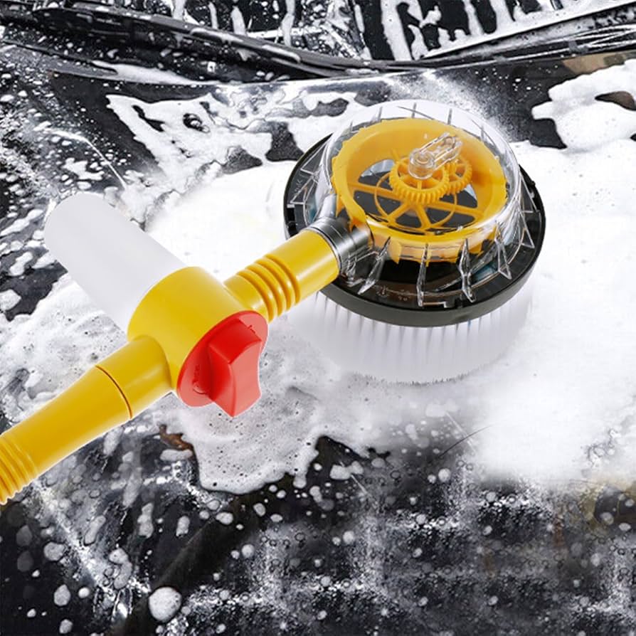 Auto Rotating Car Wash Brush Multifunctional Car Foam Cleaning Kit with 360° Spin Head Portable Chenille Car Scrub Brush High Pressure Cleaning Tool Long Handle for Home Car(Waterless Pipe)