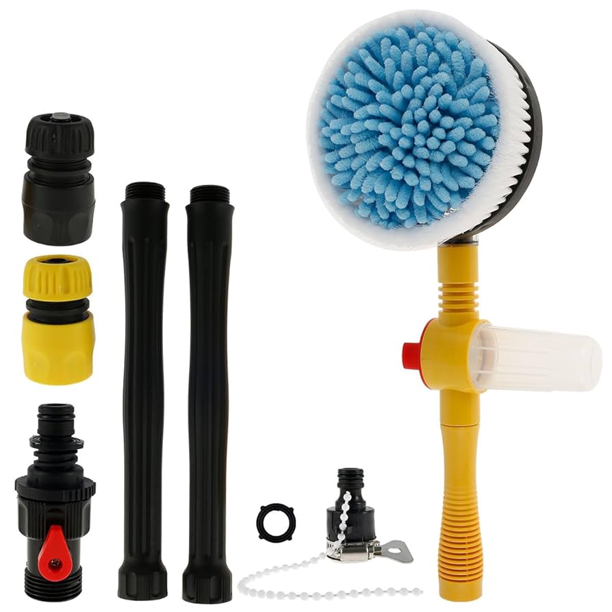 Auto Rotating Car Wash Brush Multifunctional Car Foam Cleaning Kit with 360° Spin Head Portable Chenille Car Scrub Brush High Pressure Cleaning Tool Long Handle for Home Car(Waterless Pipe)