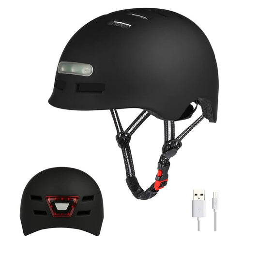 Adult Bicycle Helmet with Rechargeable USB Front & Back LED Light/Thick EPS Foam,Bike Helmet for Urban Commuter Men Women,Adjustable Lightweight Cycling Helmet Black