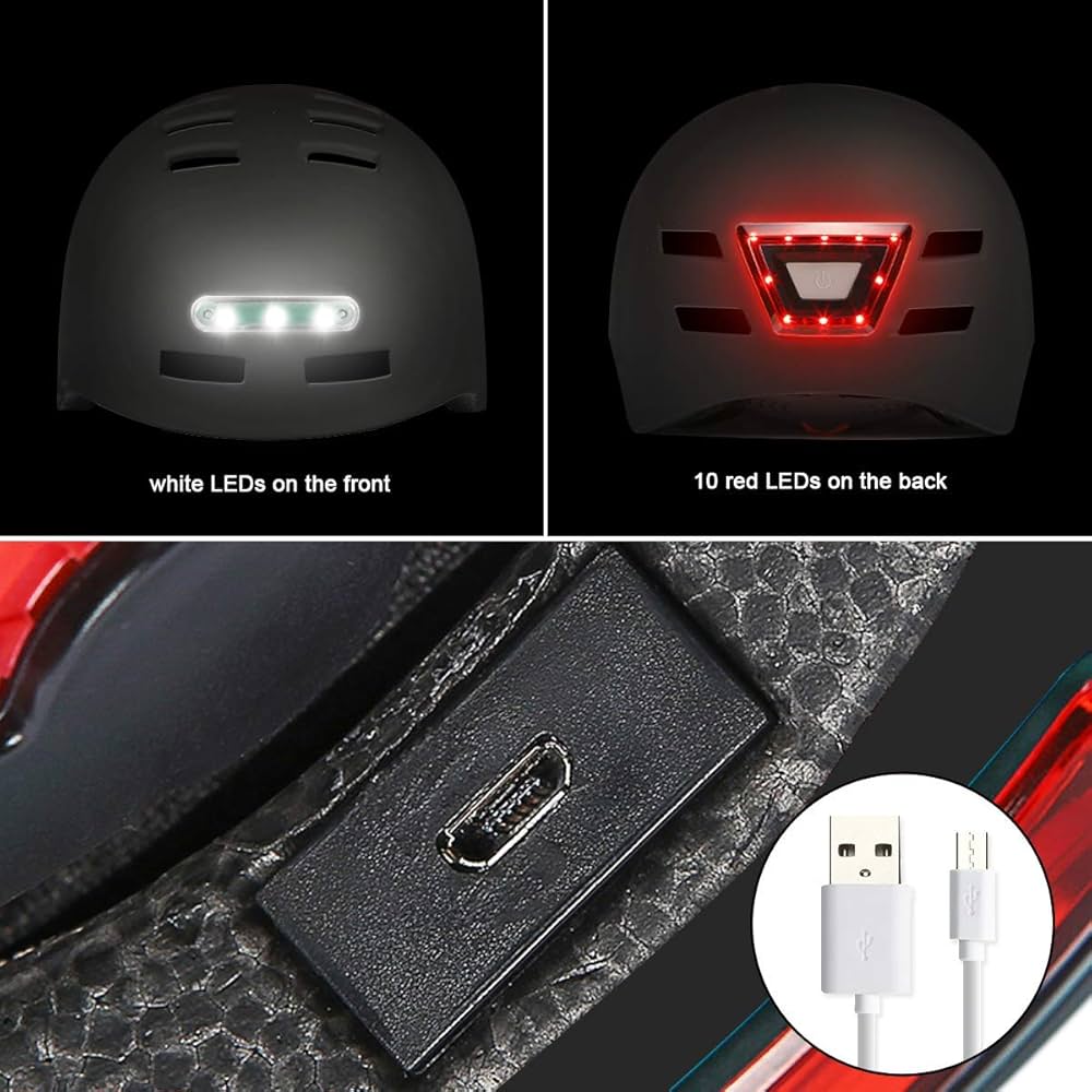 Adult Bicycle Helmet with Rechargeable USB Front & Back LED Light/Thick EPS Foam,Bike Helmet for Urban Commuter Men Women,Adjustable Lightweight Cycling Helmet Black