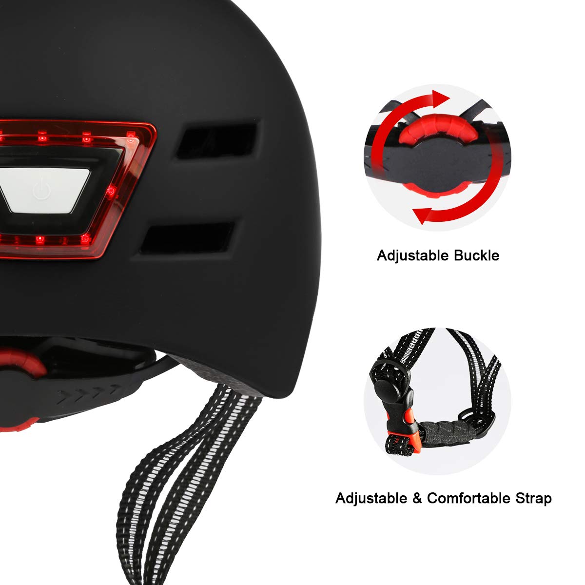 Adult Bicycle Helmet with Rechargeable USB Front & Back LED Light/Thick EPS Foam,Bike Helmet for Urban Commuter Men Women,Adjustable Lightweight Cycling Helmet Black