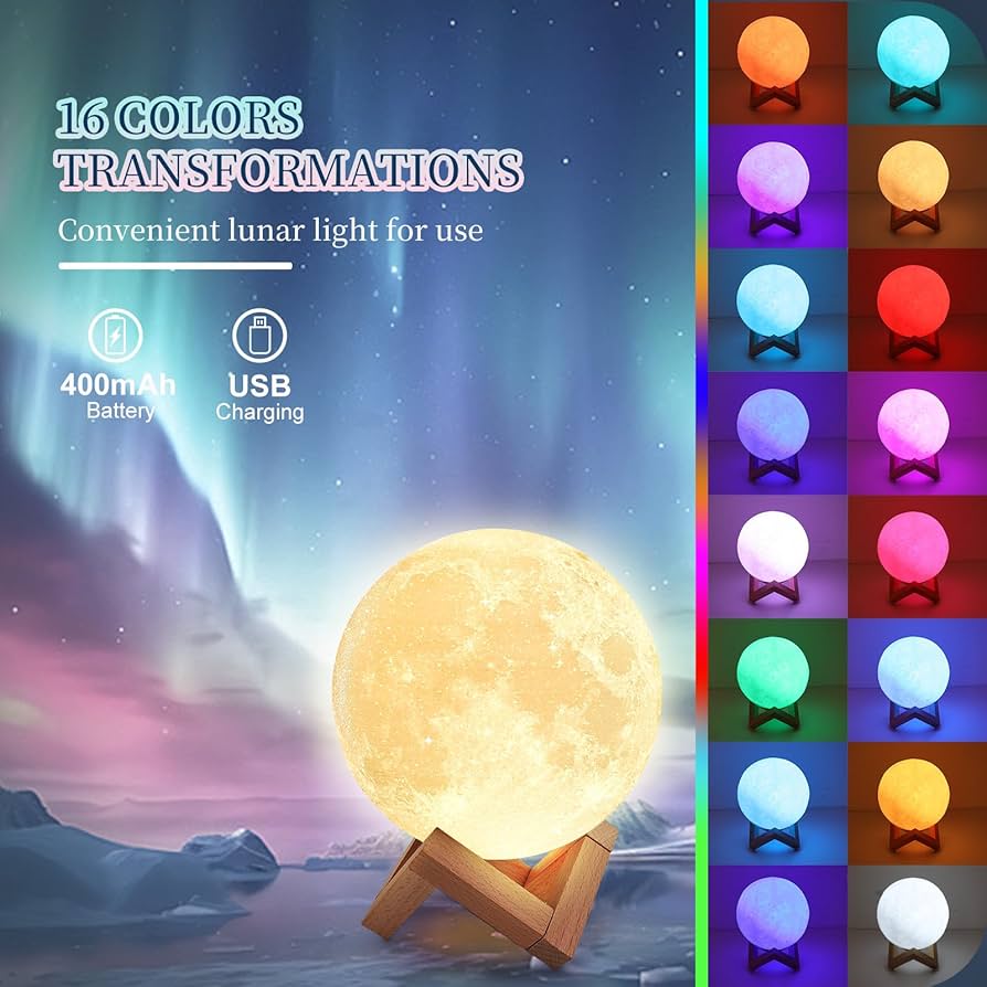Moon Lamp 5.9inch/15cm Moon Night Light Upgraded 16-Colour Adjustment, Wooden Stand,Remote/Touch Control&USB Charging,3D Printing Moon Decor for Adults Girls Kids Birthday, Valentine Item for Women