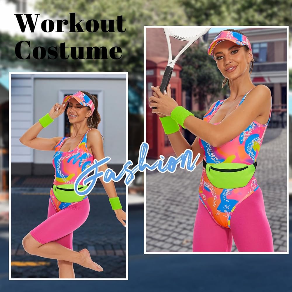 80s Workout Costume for Women Halloween Cosplay Couples Outfits Swimwear Suit 80s 90s Workout Costume Outfit