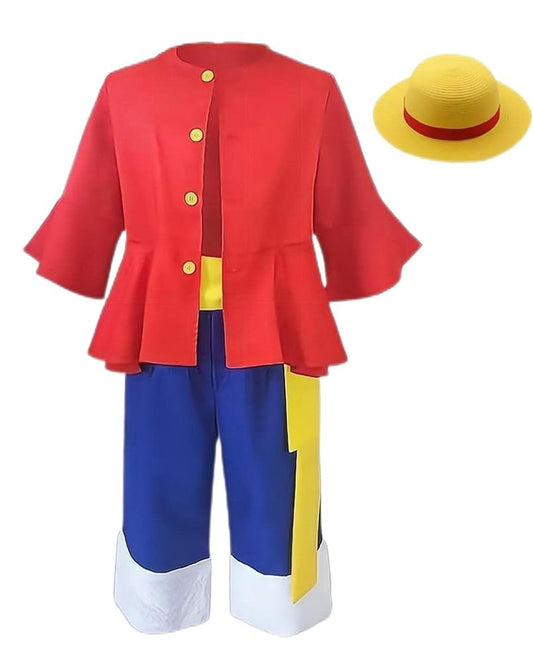 Monkey D. Luffy Cosplay Costume Shirt Shorts with Hat Full Suit Halloween Anime Cosplay Suits