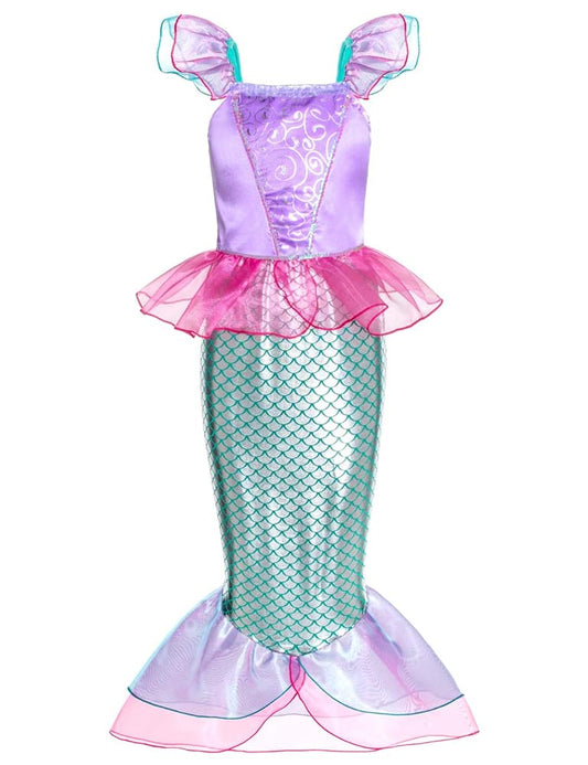 Little Girls Mermaid Princess Costume for Girls Dress Up Party with Gloves,Crown Mace.  With purple gloves and gems not pink