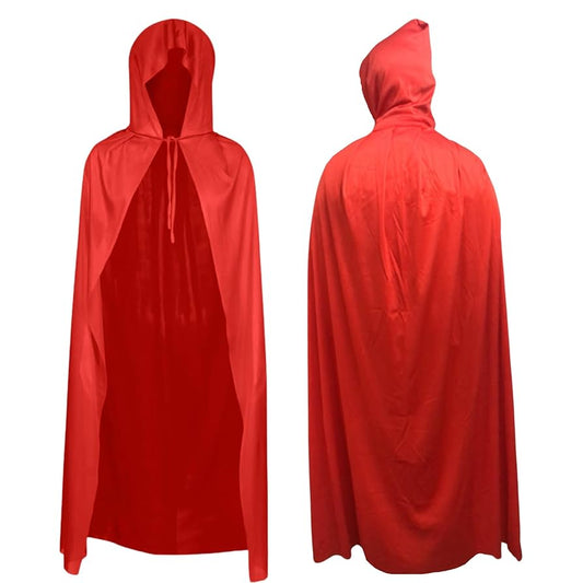 Hooded Red Cape - 140 Cm Long, Full Length Unisex Robe - Perfect for Vampire/Devil/Superhero/Red Riding Hood Costume - Fancy Dress, Halloween Party Outfit for Adults