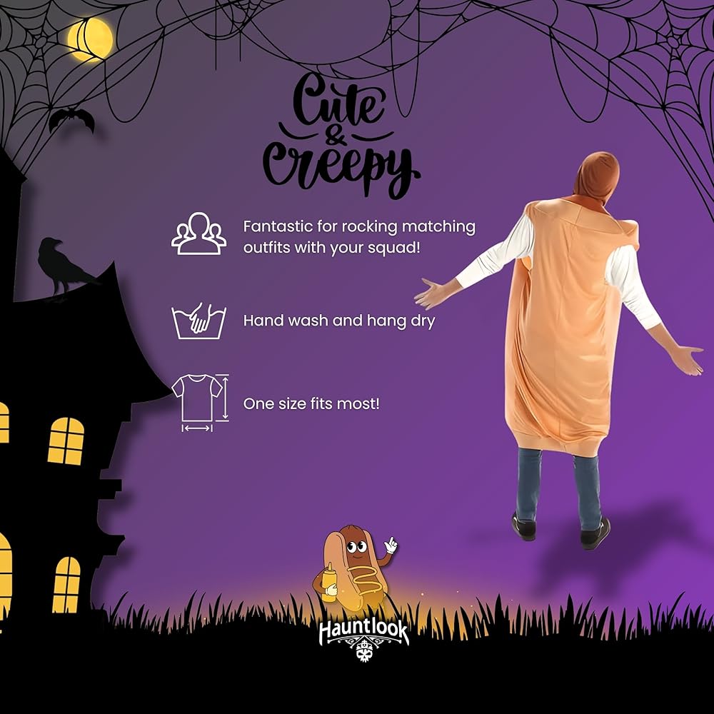 Footlong Hot Dog & Wiener Bun Halloween Costume - Unisex Men Women Sausage Suit