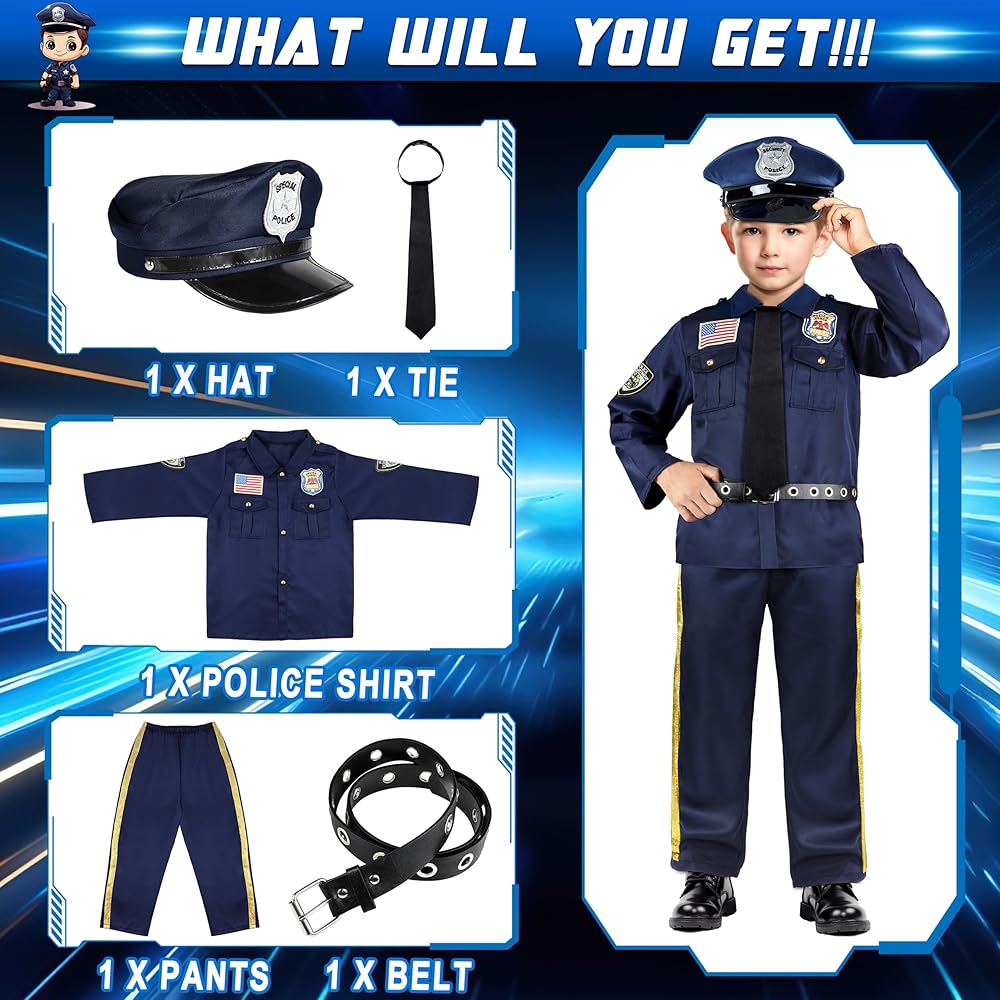 Police Officer Costume for Kids - Police Costume for Kids with Accessories, Kids Costumes for Boys Girls