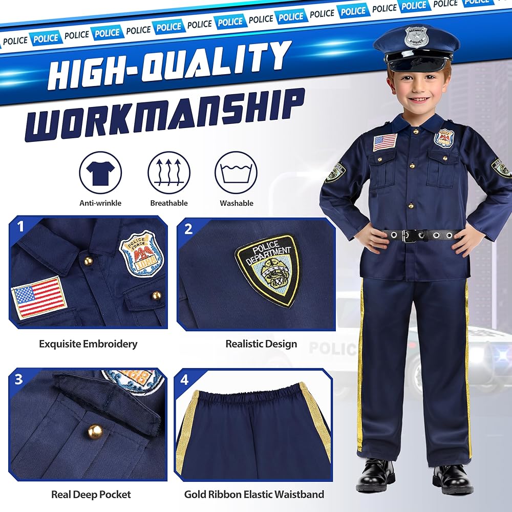 Police Officer Costume for Kids - Police Costume for Kids with Accessories, Kids Costumes for Boys Girls