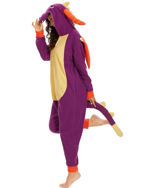 Adult Dragon Pajamas, Halloween Dragon Costume for Women and Men, Purple