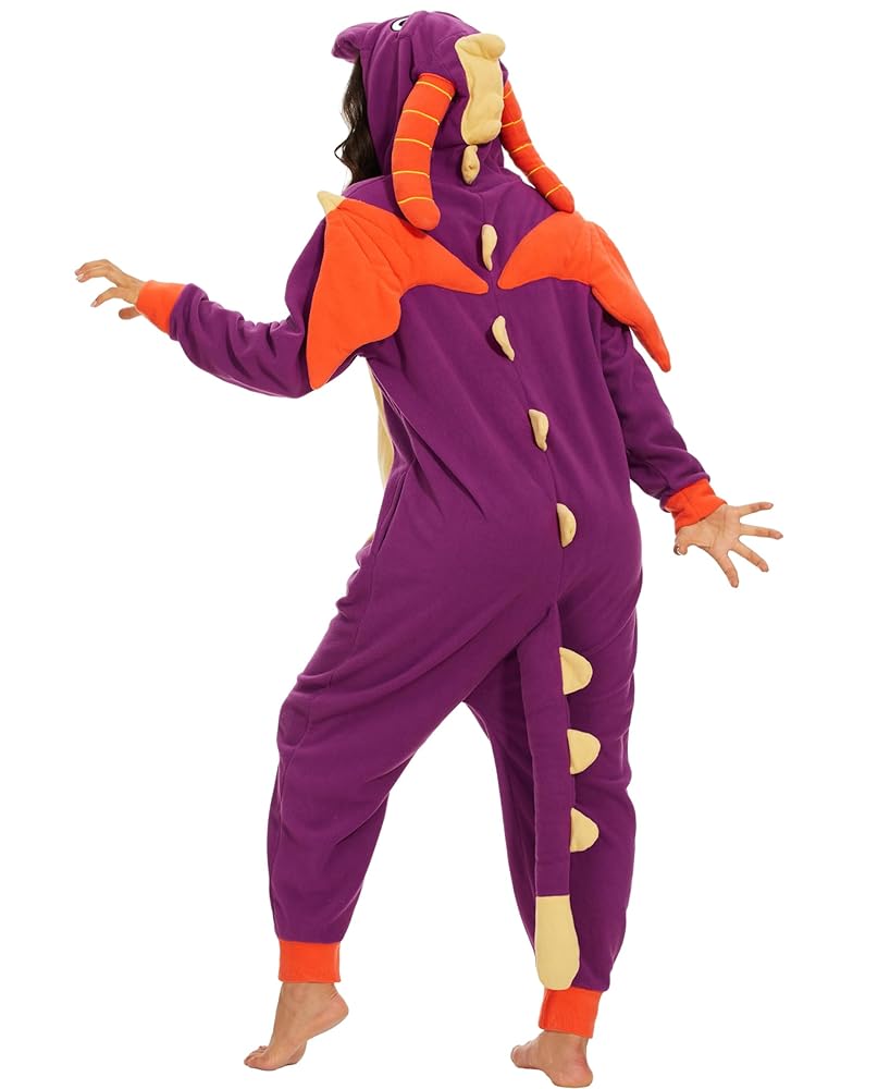 Adult Dragon Pajamas, Halloween Dragon Costume for Women and Men, Purple
