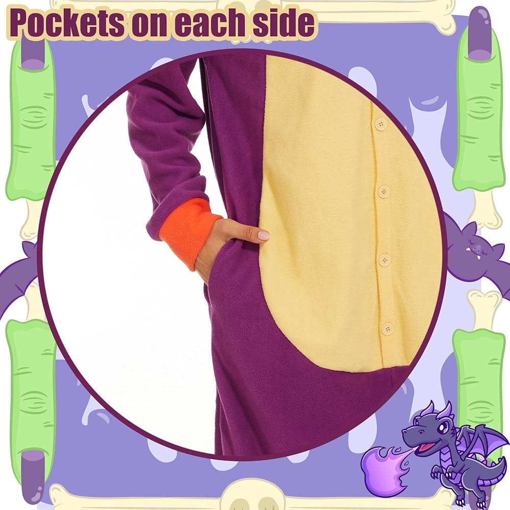 Adult Dragon Pajamas, Halloween Dragon Costume for Women and Men, Purple