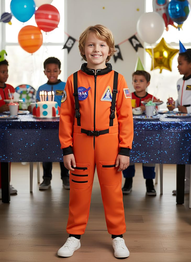 Astronaut Costume for Kids Boys, NASA Space Suit Jumpsuit, Simulation Spacesuit Costume