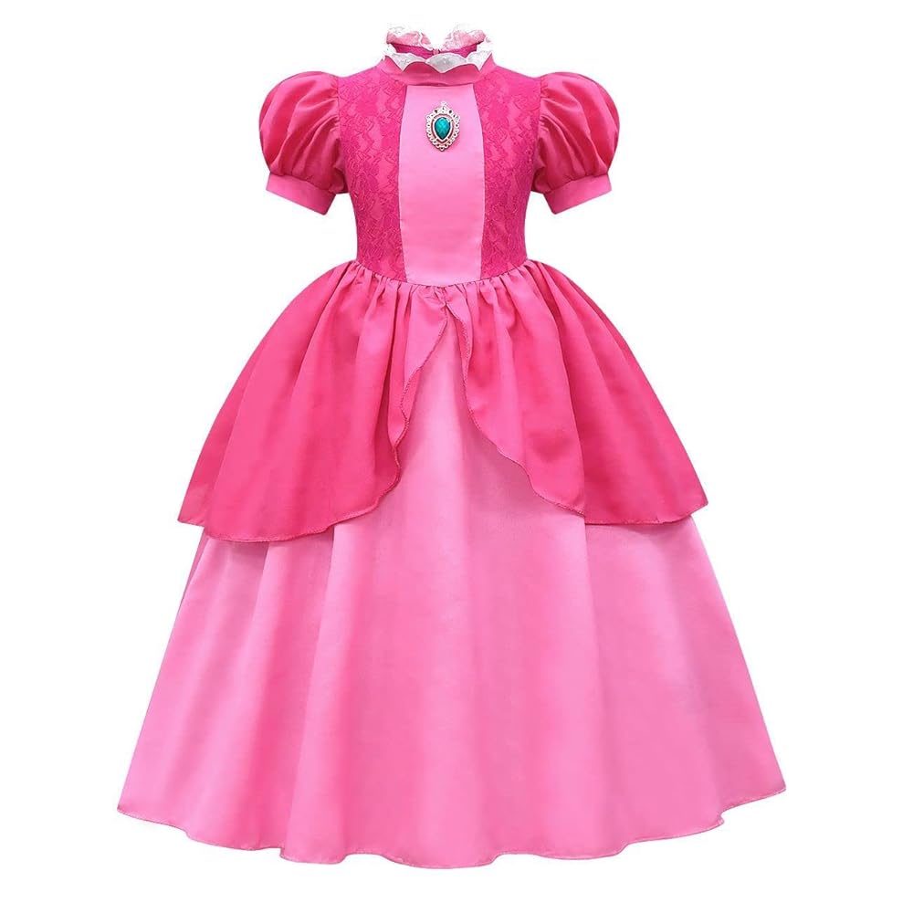 Princess Peach Costume Kids Cosplay Fancy Dress Up Outfits With Accessories