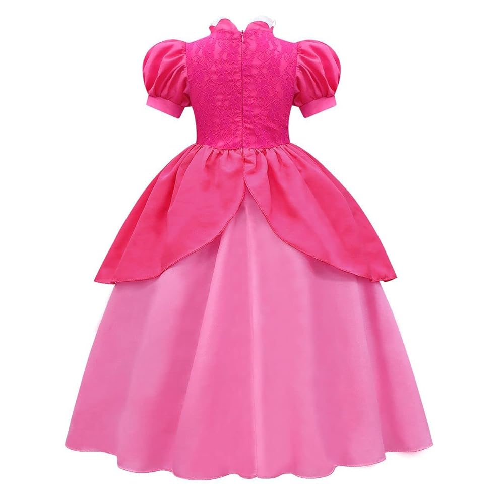Princess Peach Costume Kids Cosplay Fancy Dress Up Outfits With Accessories