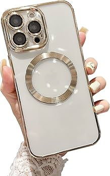 Apple iPhone 13 Pro Max Magnetic Clear Case,Luxury Plating Bling Transparent Shockproof MagSafe Case with Full Camera Lens Protector