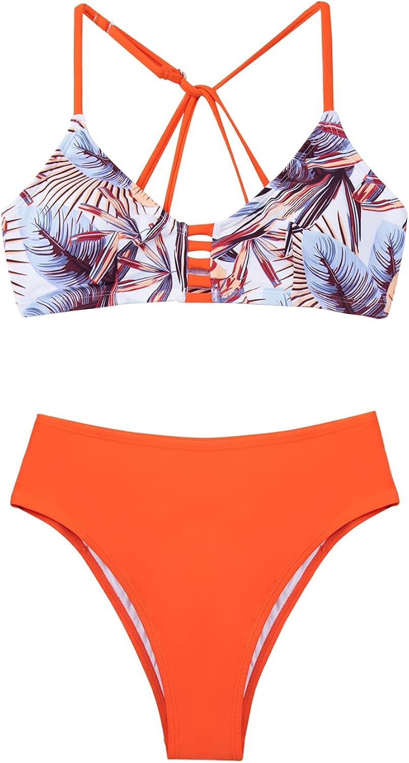 CUPSHE Bikini Swimsuit Tropical Front Crisscross Back Two Piece Bathing Suit