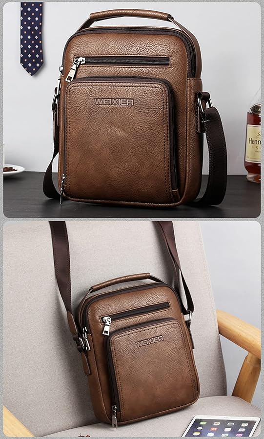 Weixier PU Leather Mens Crossbody Bag Ipad 9.7 Bag Shoulder Bags for Men