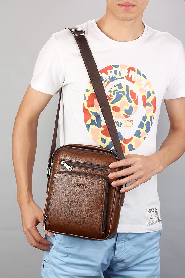 Weixier PU Leather Mens Crossbody Bag Ipad 9.7 Bag Shoulder Bags for Men