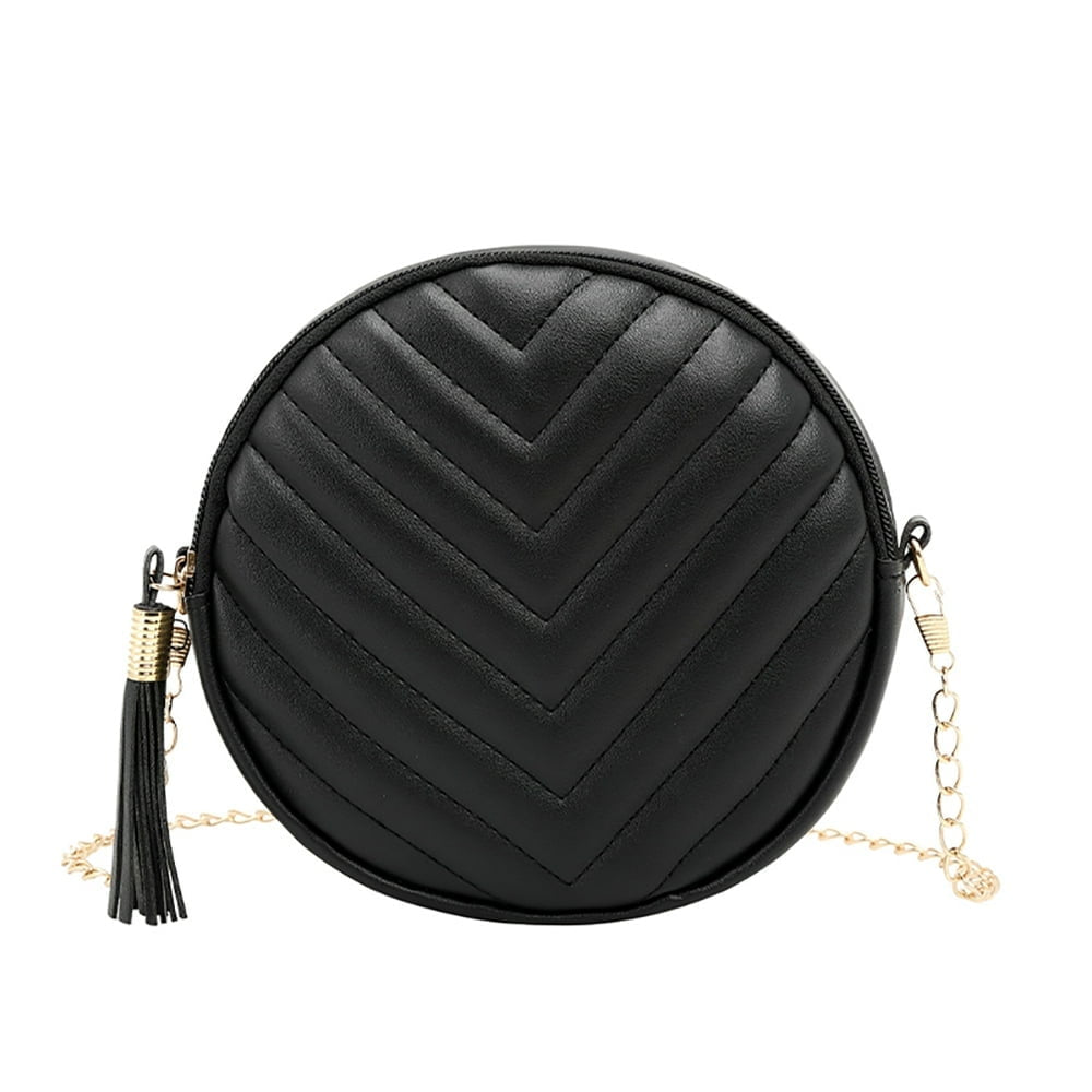 Women PU Leather Embroidery Thread with Tassel Zipper Shoulder Bag