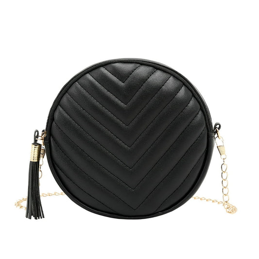 Women PU Leather Embroidery Thread with Tassel Zipper Shoulder Bag