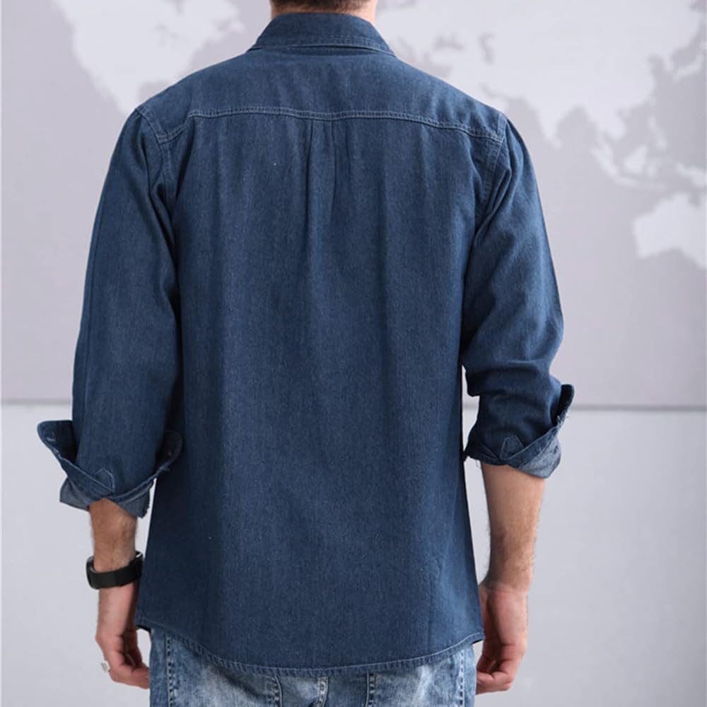 Men Big and Tall Mens Tops Casual Stylish Denim Button Up Dark Blue