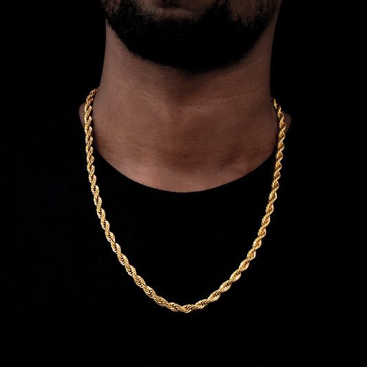 Helloice 6mm 18K Gold Finish Rope Chain