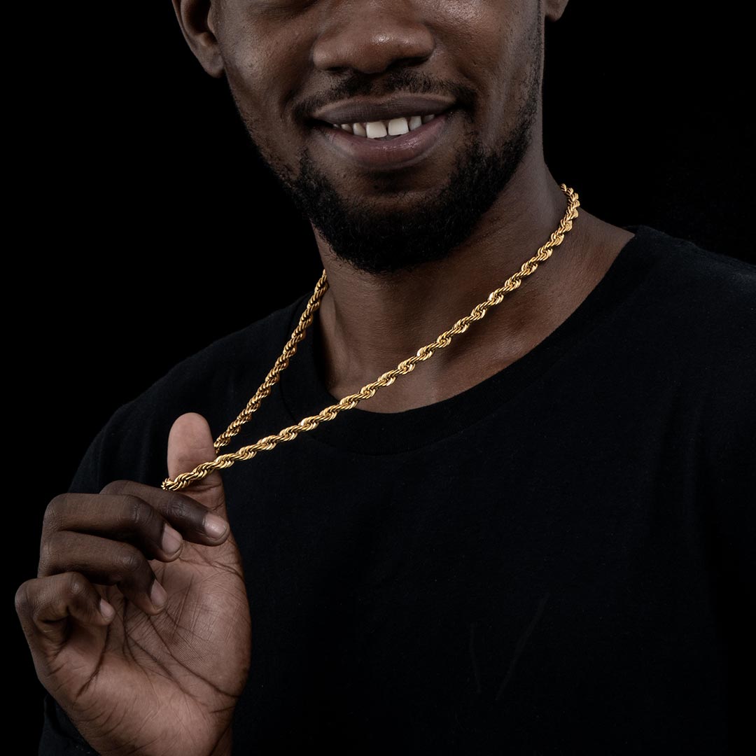Helloice 6mm 18K Gold Finish Rope Chain