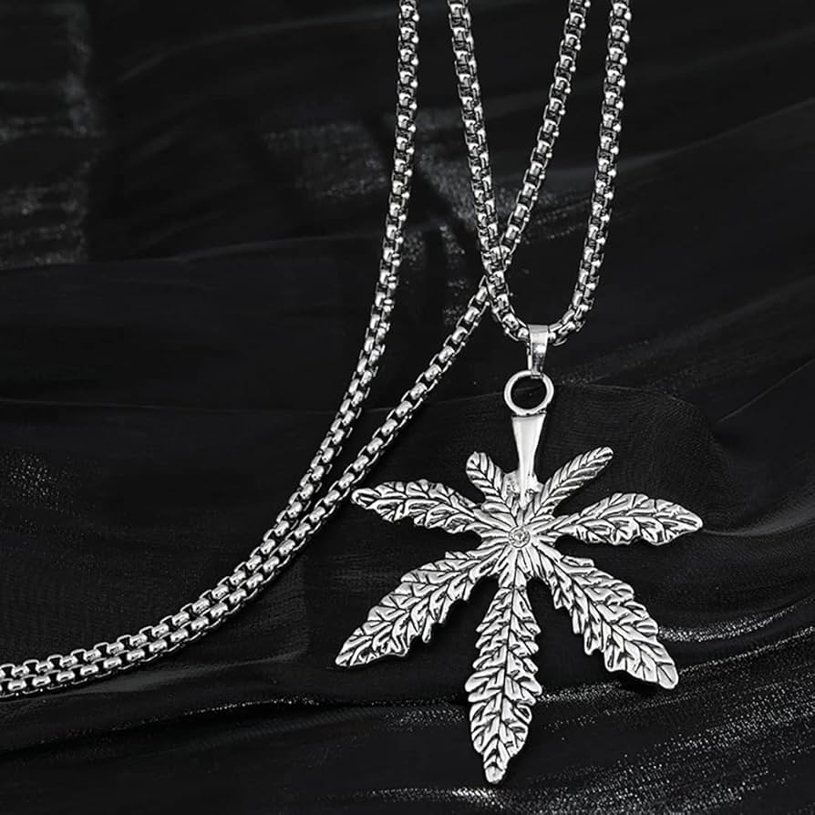 Ancient Stainless Steel 3mm Real Pot Weed Leaf Pendant With 22” Chain