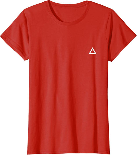 White Triangle, Red Background, Geometric, Shapes, Pattern T-Shirt