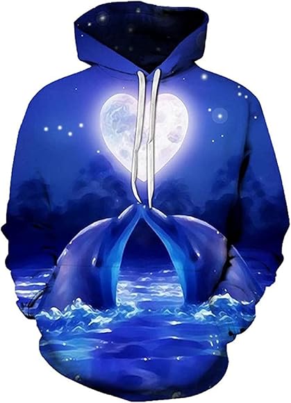 Mens Womens 3D Dolphin Printed Graphic Hoodies Novelty Pullover Fleece Hooded Sweatshirts with Pocket
