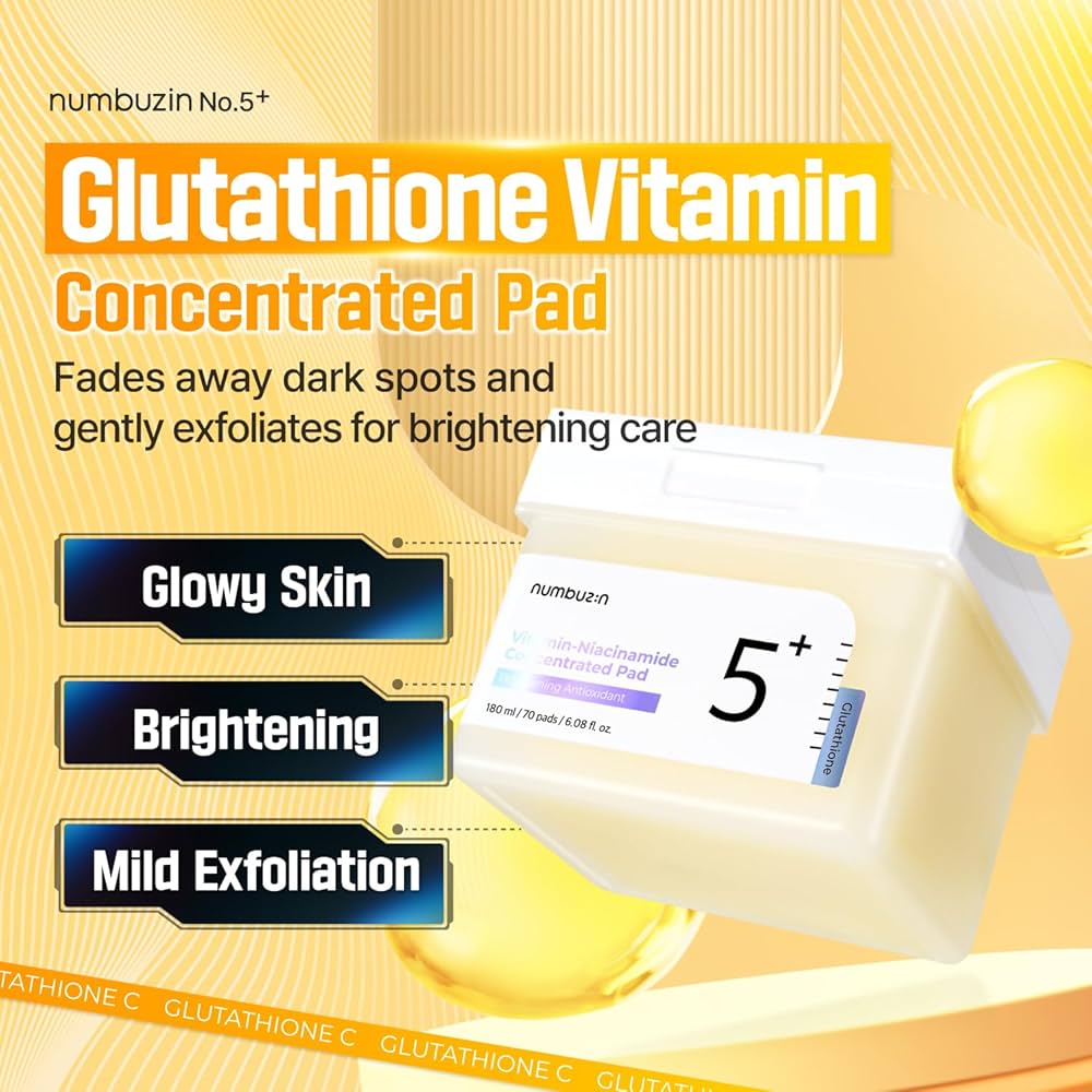 numbuzin No.5+ Vitamin-Niacinamide Concentrated pad | Double- Sided Pad with Glutathione, Niacinamide, PHA & LHA | Exfoliation, Dark Spot, Hyperpigmentation Care | 70 Pads/6.08 Fl Oz