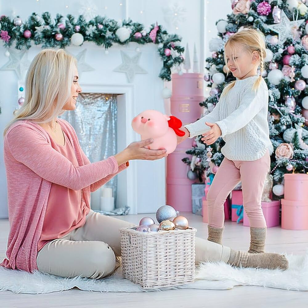 Lucky Pig Money Bank with Cute Bow, Piggy Bank Plastic Coin Bank, Unbreakable Coin Bank, Plastic Piggy Bank for Kids